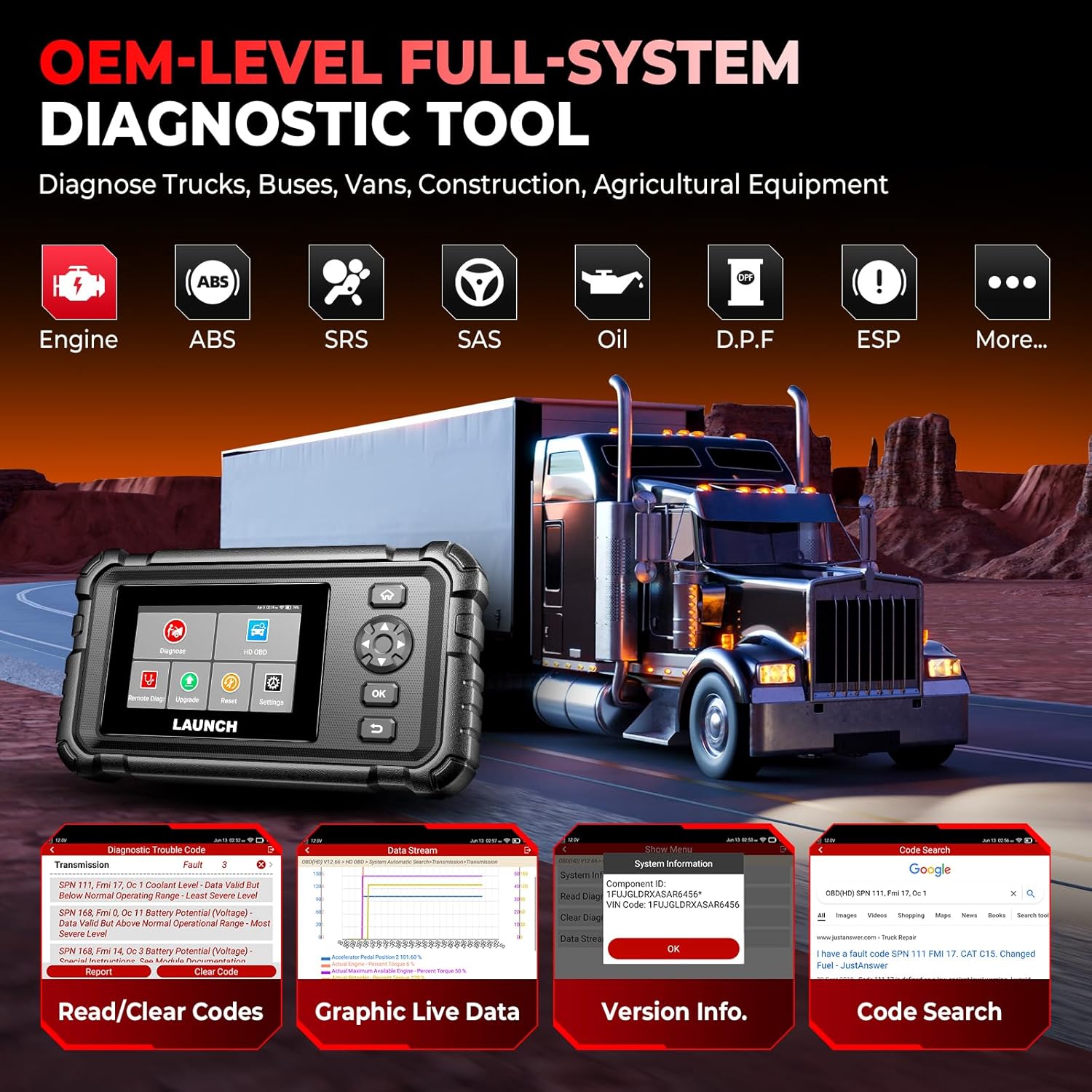 Launch CRP129 HD Commercial Heavy Duty Truck OBD2 Diagnostic Scanner