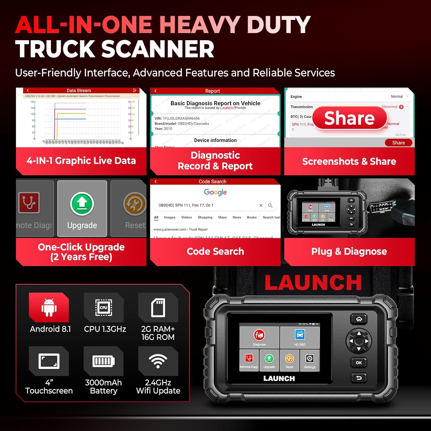 Launch CRP129 HD Commercial Heavy Duty Truck OBD2 Diagnostic Scanner