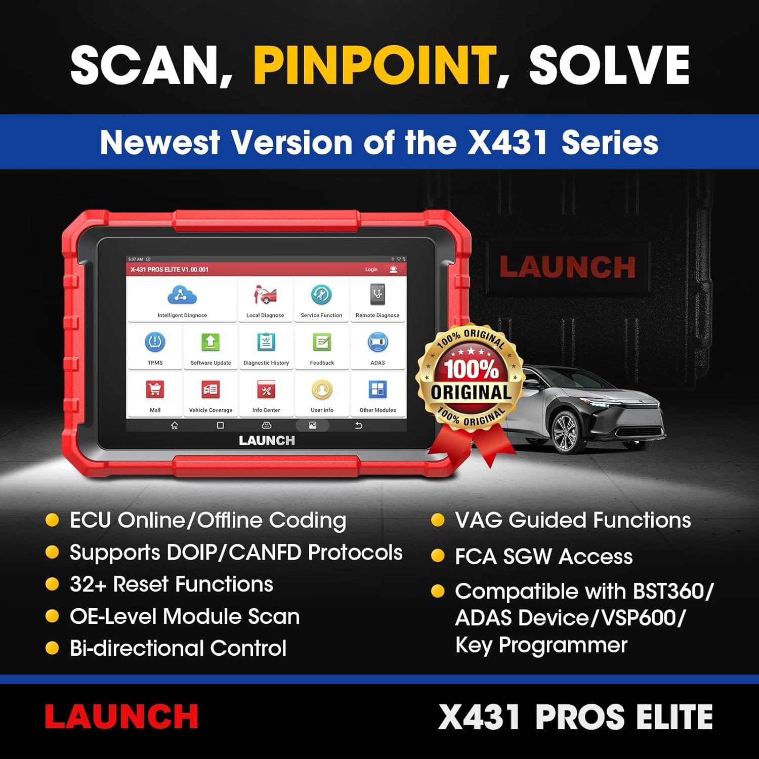 Launch X431 PROS ELITE Bidirectional Scan Tool ECU Coding All System Diagnostic
