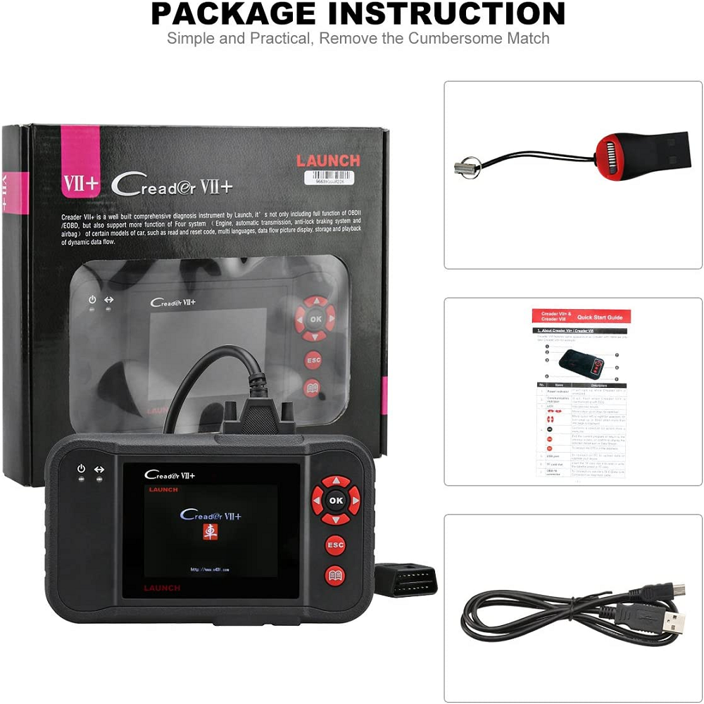 LAUNCH Creader VII+ ABS SRS Transmission and Engine Code Reader Diagnostic OBD2 Scan Tool
