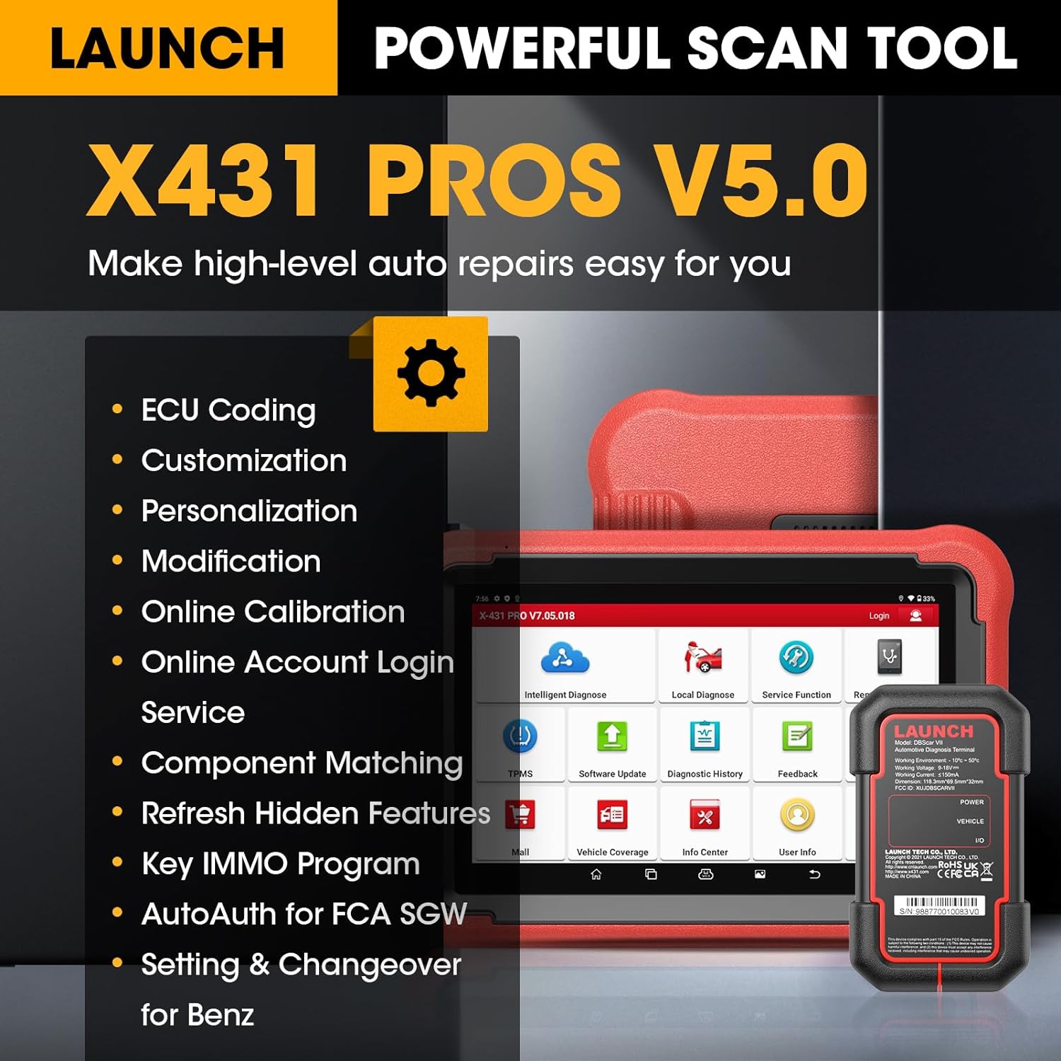 LAUNCH X431 PROS V5.0 2 Years Free Update Diagnostic Scanner with 31+ Reset Bidirectional Scanner